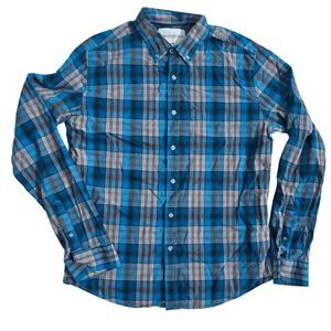 Aeropostale Plaid Button Down Long Sleeve Shirt Blue‎ Gray Mens M